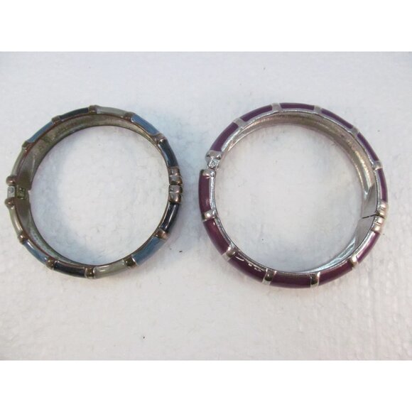 Enamel Bamboo Style Hinge Bracelets Set of 2 Purple and Green Blues - Picture 7 of 16